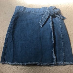 denim wrap skirt with tie detail